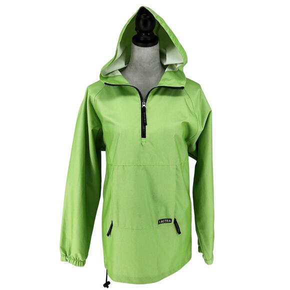 Actra Tops - Actra Top Womens Medium Green Pullover Anorak Nylon Hoodie Pocket Quarter Zip
